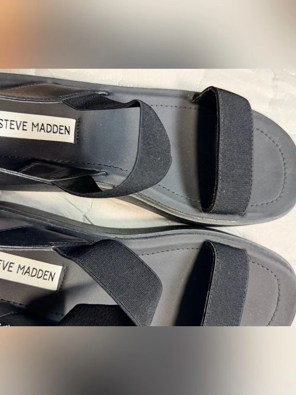 Steve Madden Janice platform wedge sandals, featuring black elastic straps. - Picture 8 of 10